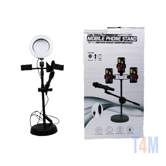 RING LIGHT STAND WITH TWO MOBILE HOLDER AND ONE MIC STAND WITH 16"